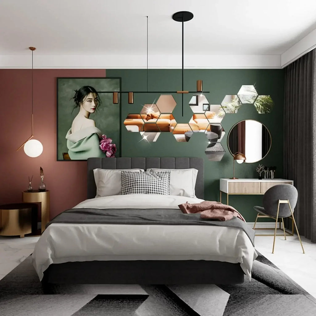 Hexagon Acrylic 3D Mirror Wall Stickers – Self-Adhesive Decor for Home