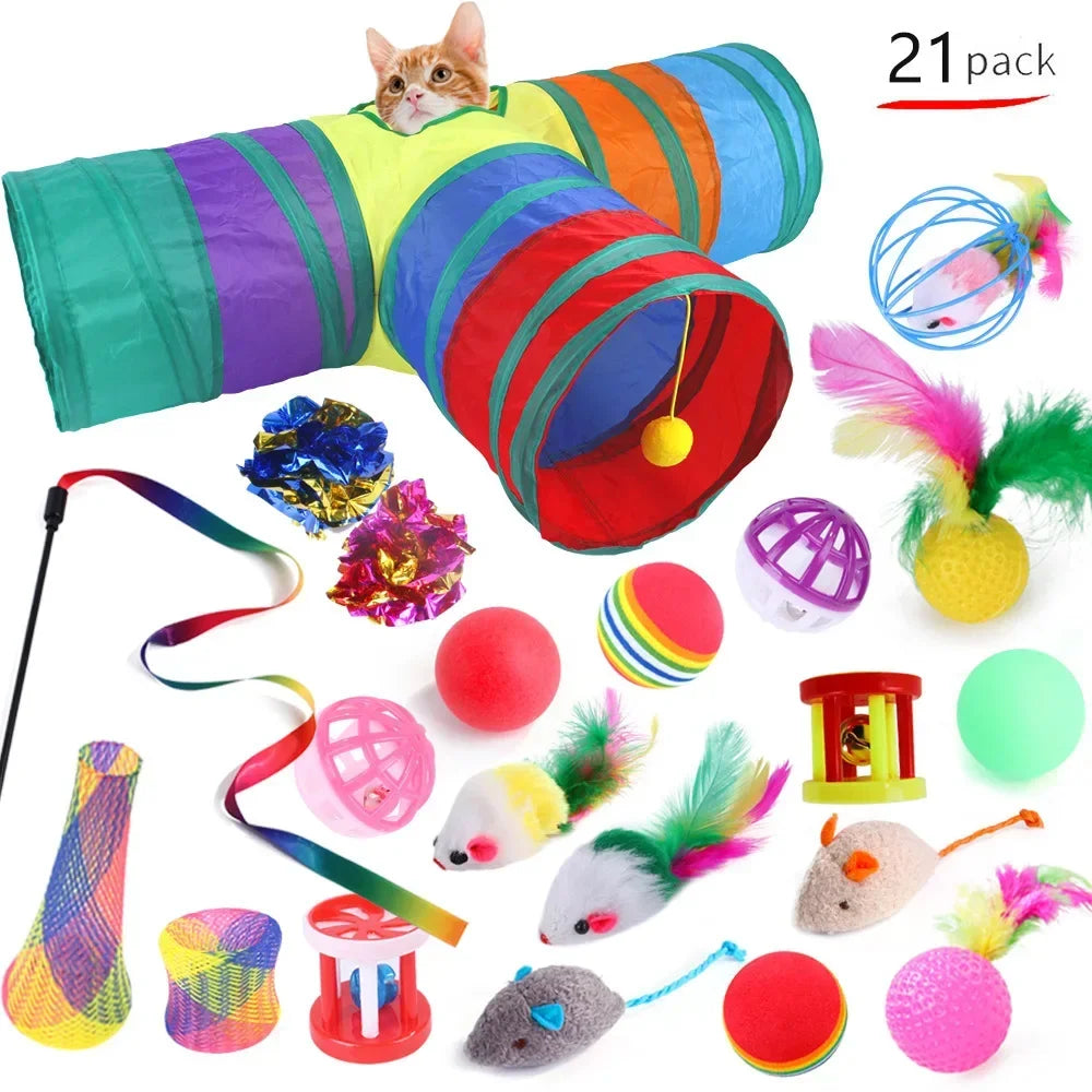 Interactive Cat Play Tunnel – Foldable Mouse and Fish Toy Set for Pets