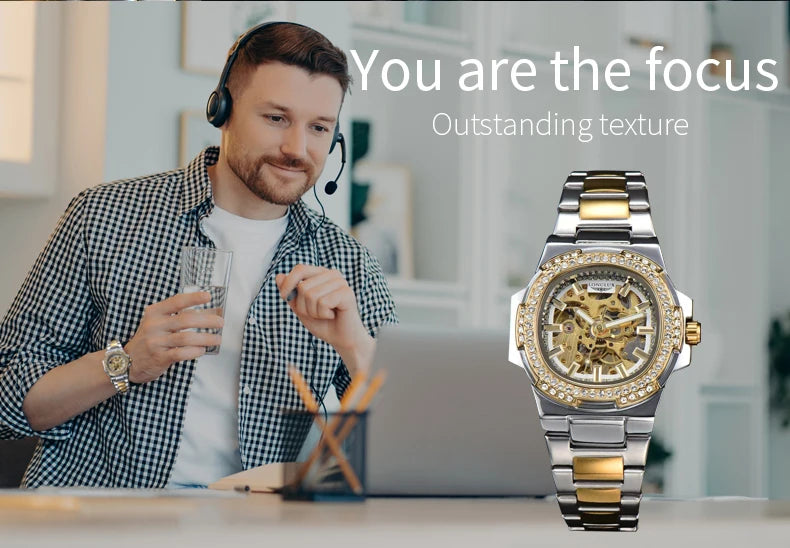 Skeleton Automatic Watch – Luxury Stainless Steel Diamond for Men