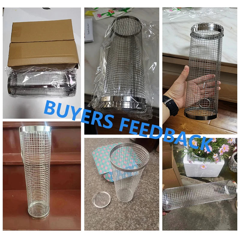 Stainless Steel Rolling Grill Basket – Cylindrical Mesh Rack for BBQ Camping