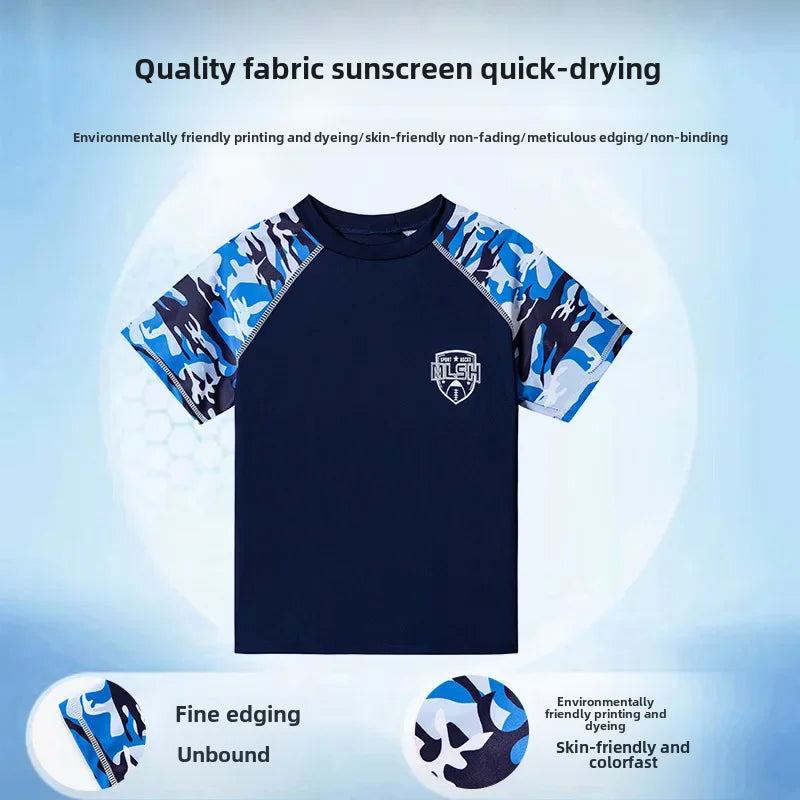 Boys Camouflage Swimsuit – Two-Piece Thermal Set for Swimming Training