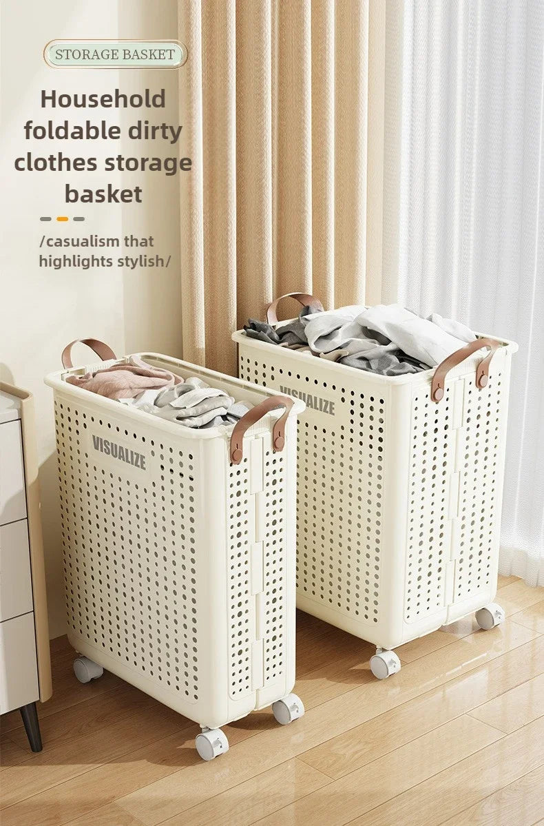 Rolling Laundry Hamper – Large Capacity Collapsible Basket for Bathroom