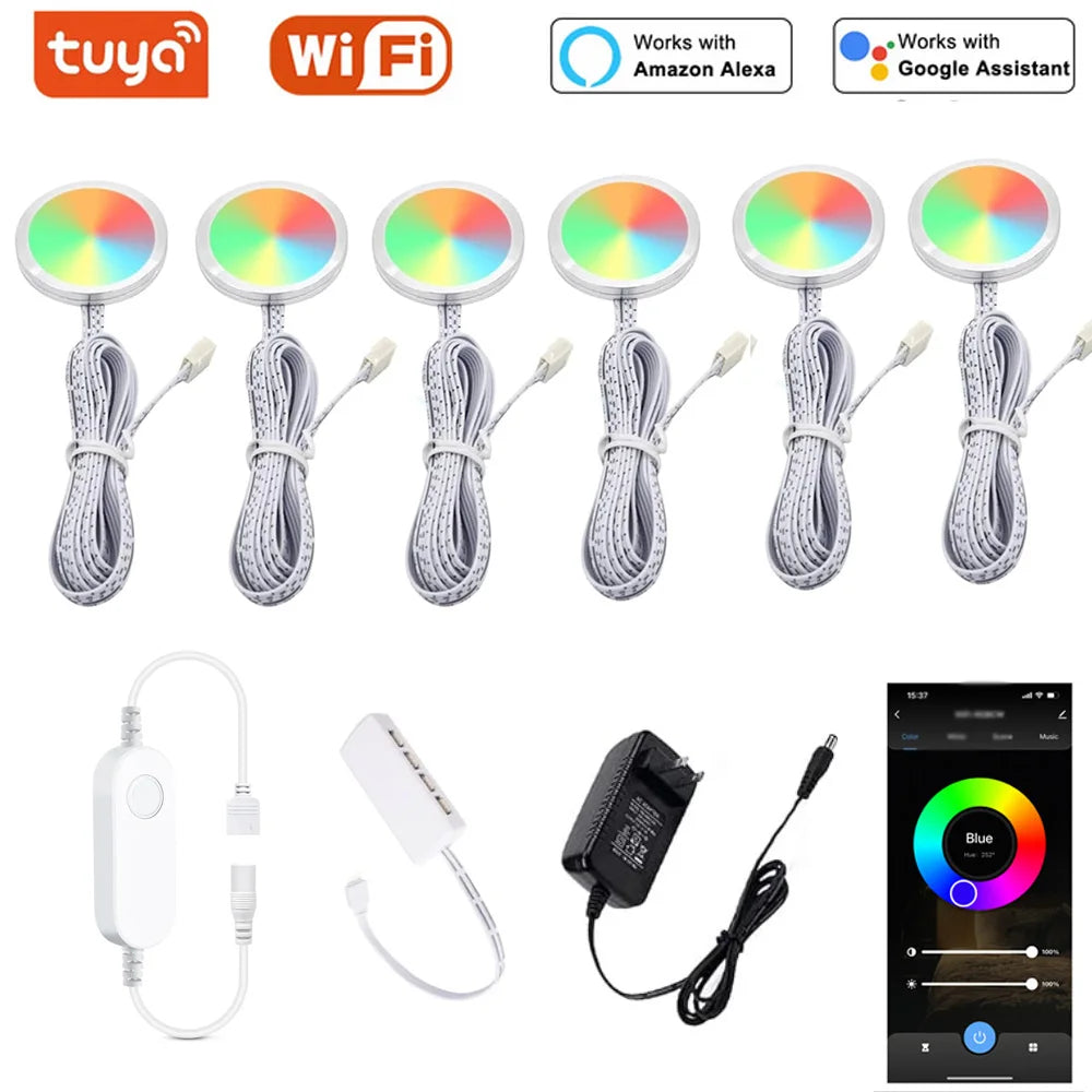 WiFi RGB LED Puck Lights – Dimmable Under Cabinet Lighting for Kitchen Decor