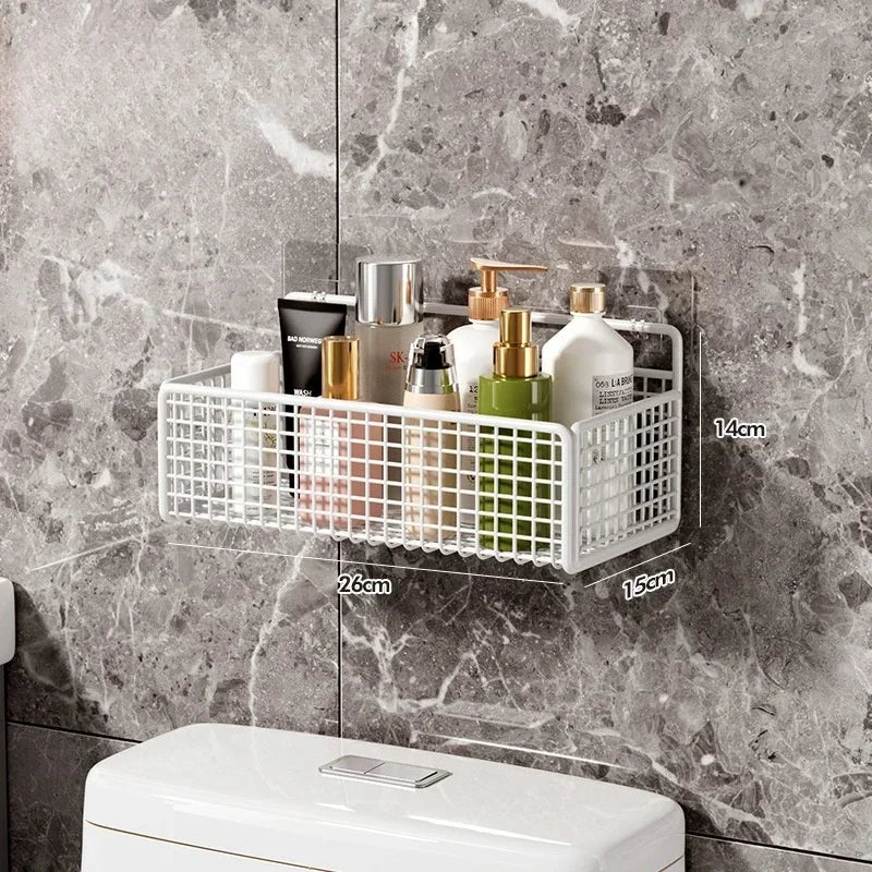 Bilayer Grid Wall Shelf – Adhesive Bathroom Organizer for Shower Storage