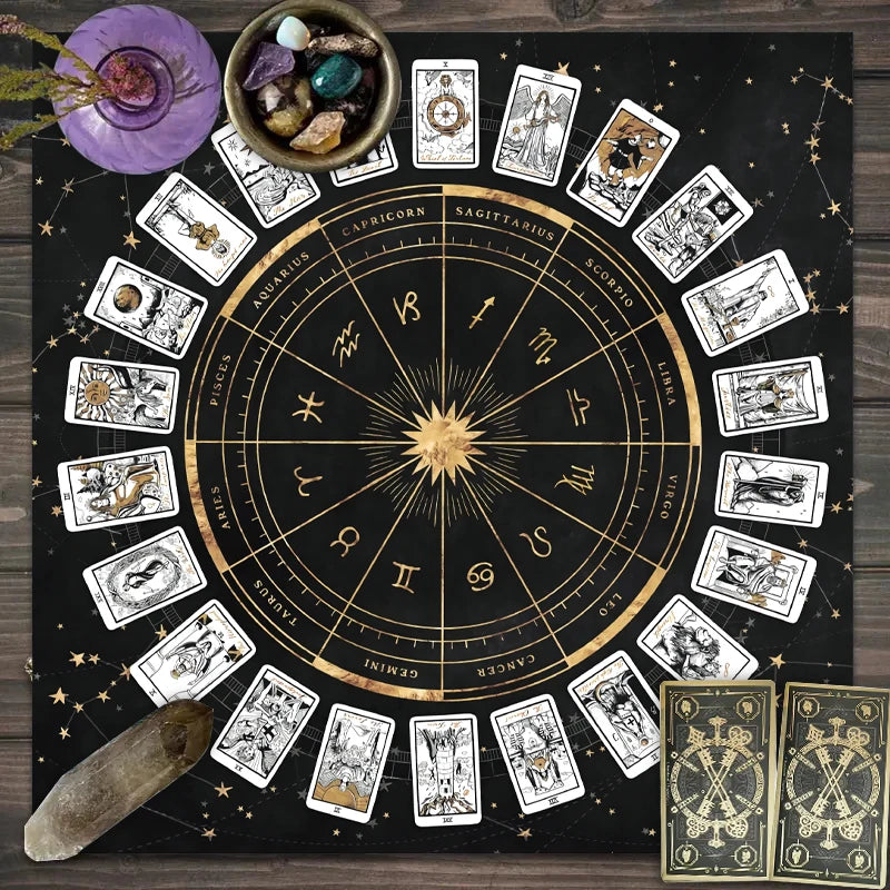 Zodiac Tarot Card Tablecloth – Velvet Divination Mat for Fortune Telling