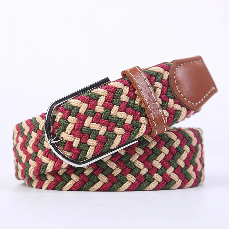 Woven Elastic Canvas Belt – Stretch Braided Buckle Strap for Casual Jeans