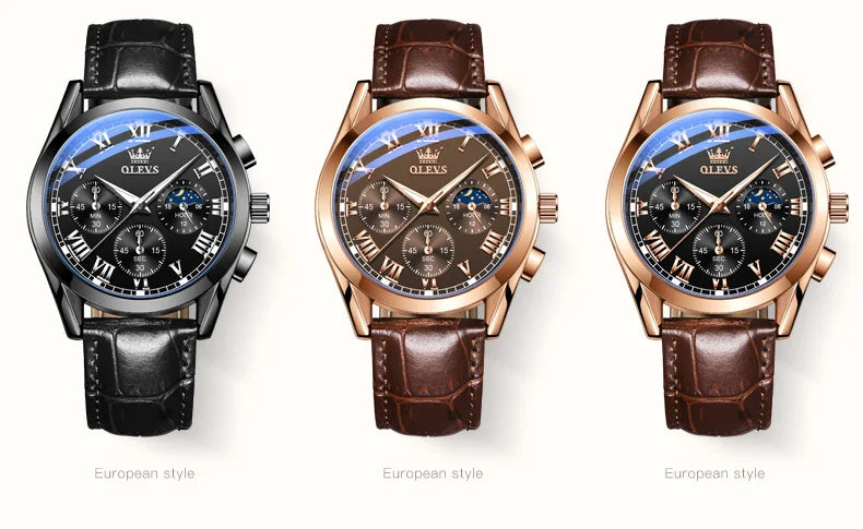 Leather Quartz Watch – Waterproof Noctilucent Timepiece for Business Men