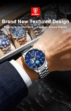 Stainless Steel Quartz Chronograph Watch – Luminous Waterproof Men's Accessory