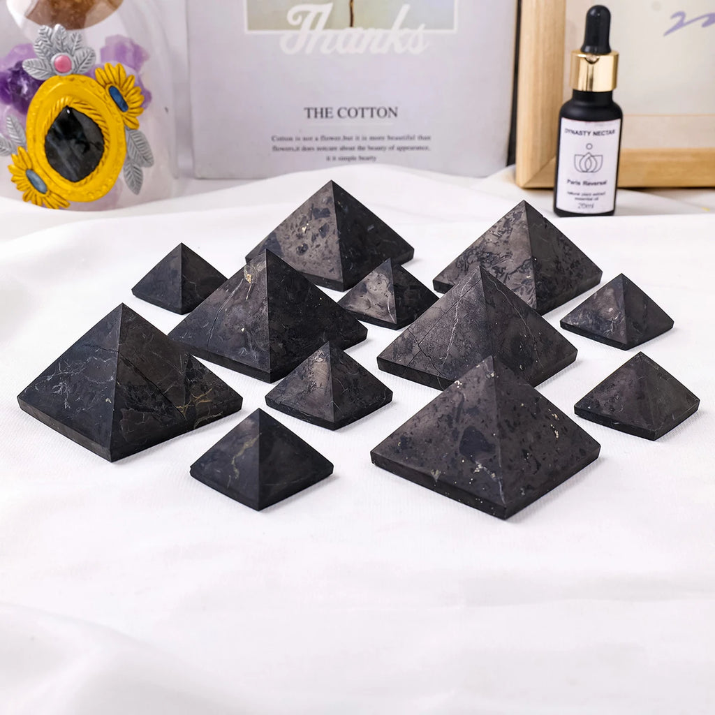 Natural Shungite Pyramid – Polished Raw Stone for Home Feng Shui Decor