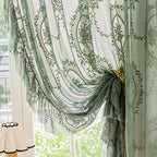 Floral Ruffled Tulle Curtain – Sheer Jacquard Lace Drapes for Living Room