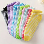 Heart Print Ankle Socks – Candy Colored Cotton Hosiery for Valentine's Day