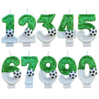 Soccer Number Birthday Candles – Green Glitter Cake Toppers for Kids Parties