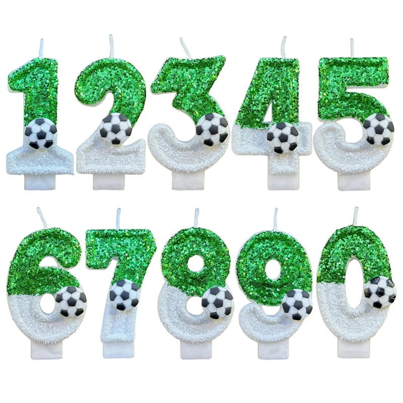 Soccer Number Birthday Candles – Green Glitter Cake Toppers for Kids Parties