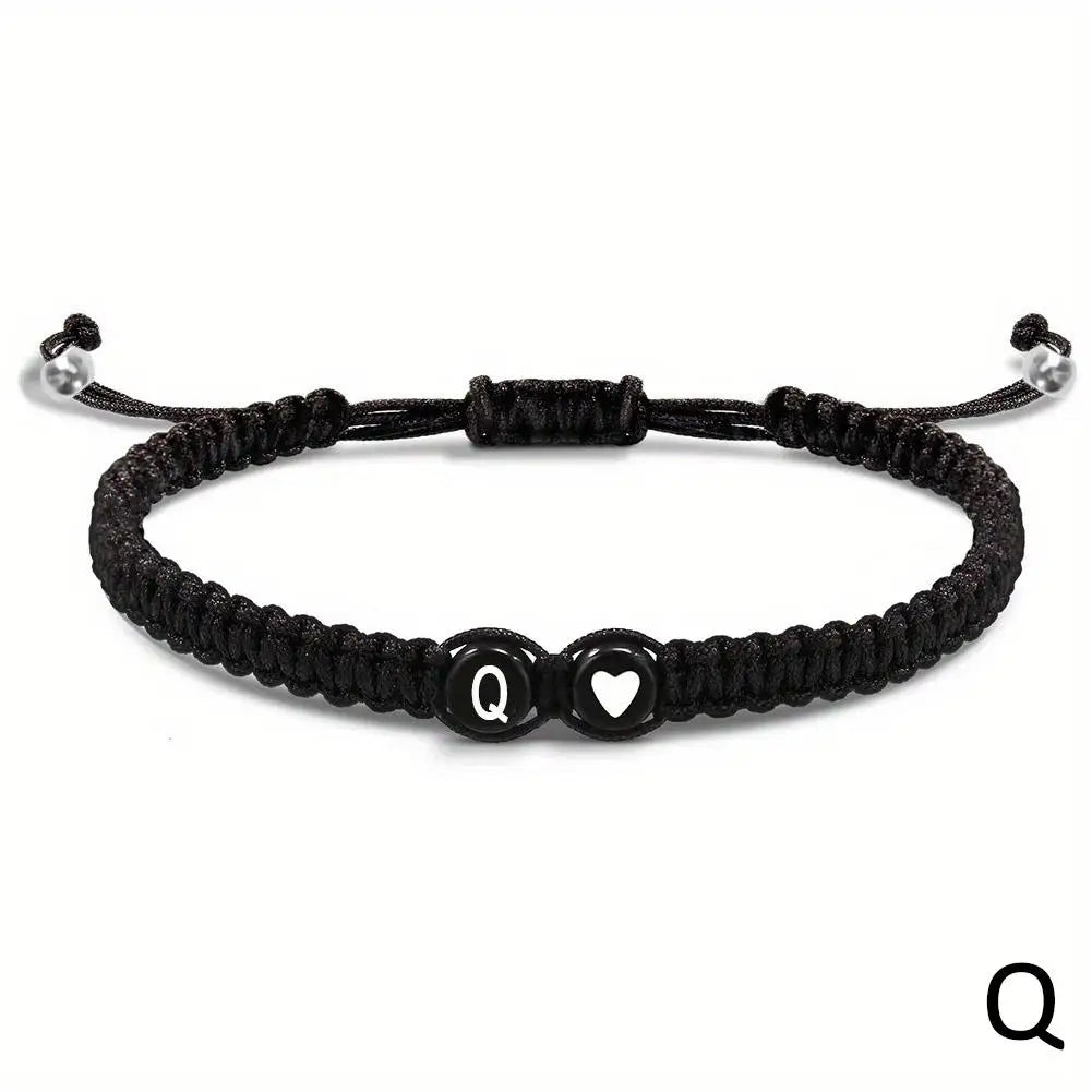 Initial Heart Braided Bracelet – Adjustable A-Z Friendship Jewelry for Gifts