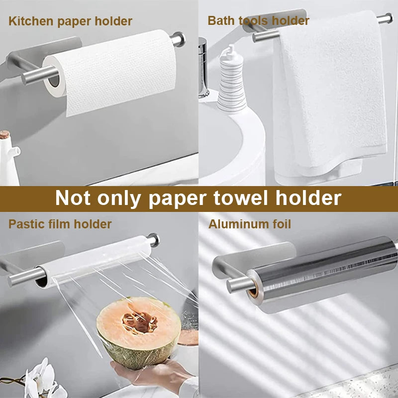 Stainless Steel Paper Towel Holder – Adhesive Wall Mount for Kitchen