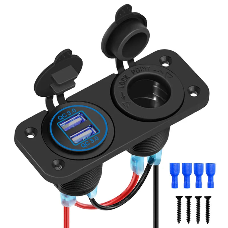 Dual USB Socket Panel – Waterproof QC3.0 Quick Charge for Car Boat RV