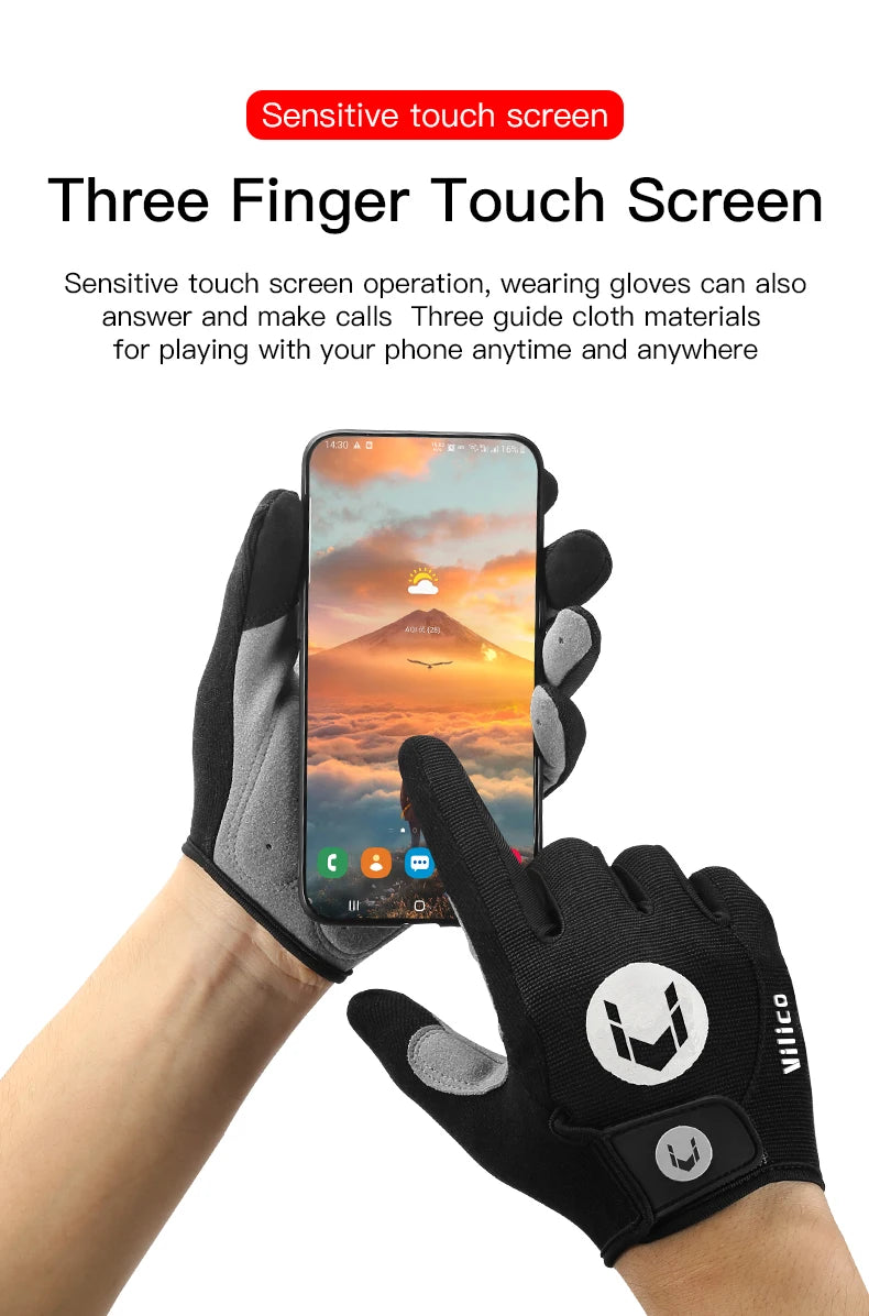 Anti-Slip Full Finger Cycling Gloves – Breathable MTB Gear for Men and Women