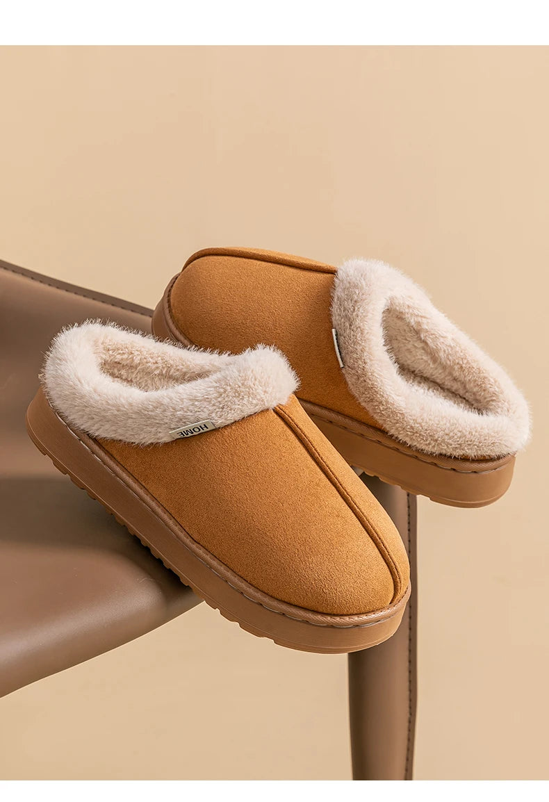 Fluffy Fur-Lined Slippers – Anti-Slip Thick Sole Winter Shoes for Indoor Home Use