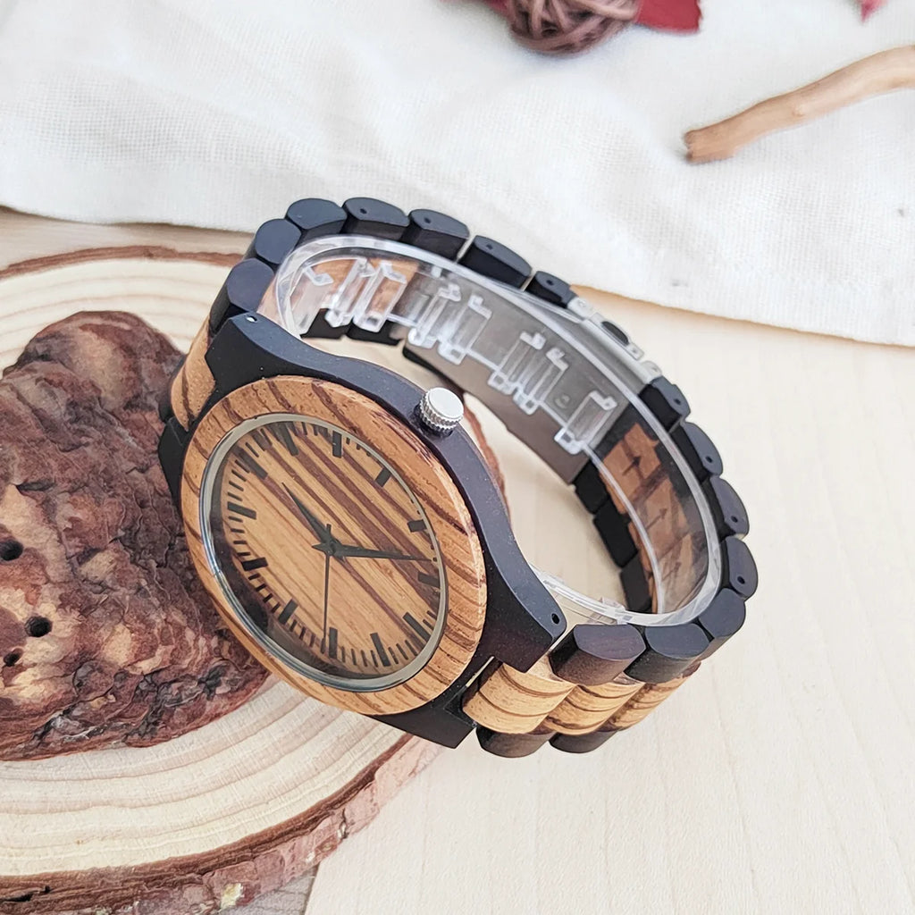 Vintage Wooden Wristwatch – Personalized Leather Strap for Birthday Gift