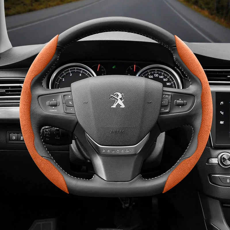 Suede Steering Wheel Cover – Anti-Slip Segmented Grip for Peugeot Vehicles
