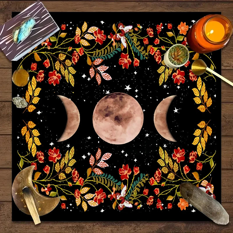 Moonlight Flower Tarot Tablecloth – Velvet Altar Mat for Witchcraft Rituals