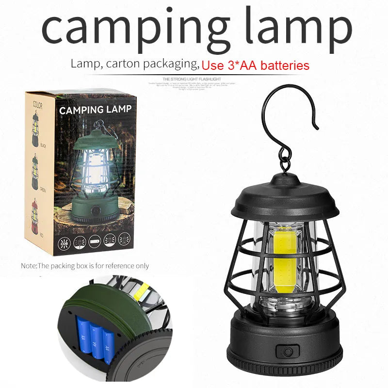 Retro LED Tent Lantern – Portable Hanging Lamp for Outdoor Camping