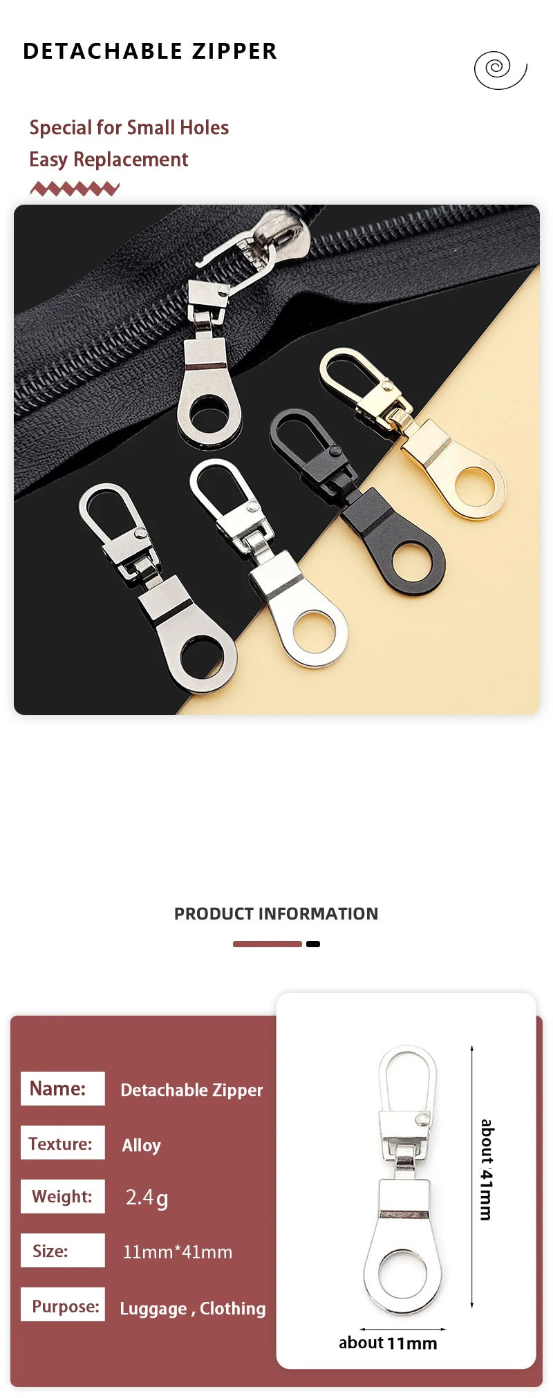 Detachable Metal Zipper Puller Kit – Replacement Repair Set for Sewing Craft