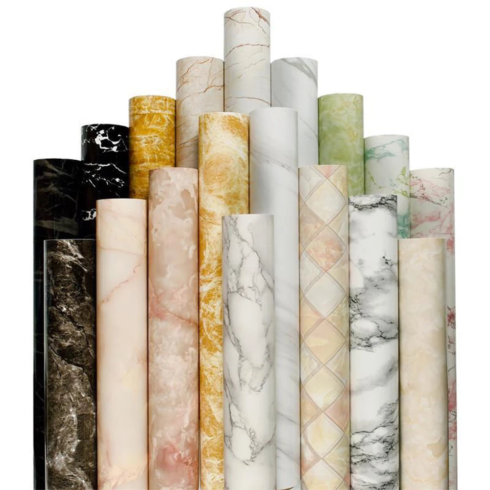 Self-Adhesive Marble Wallpaper – PVC Waterproof Film for Kitchen Renovation