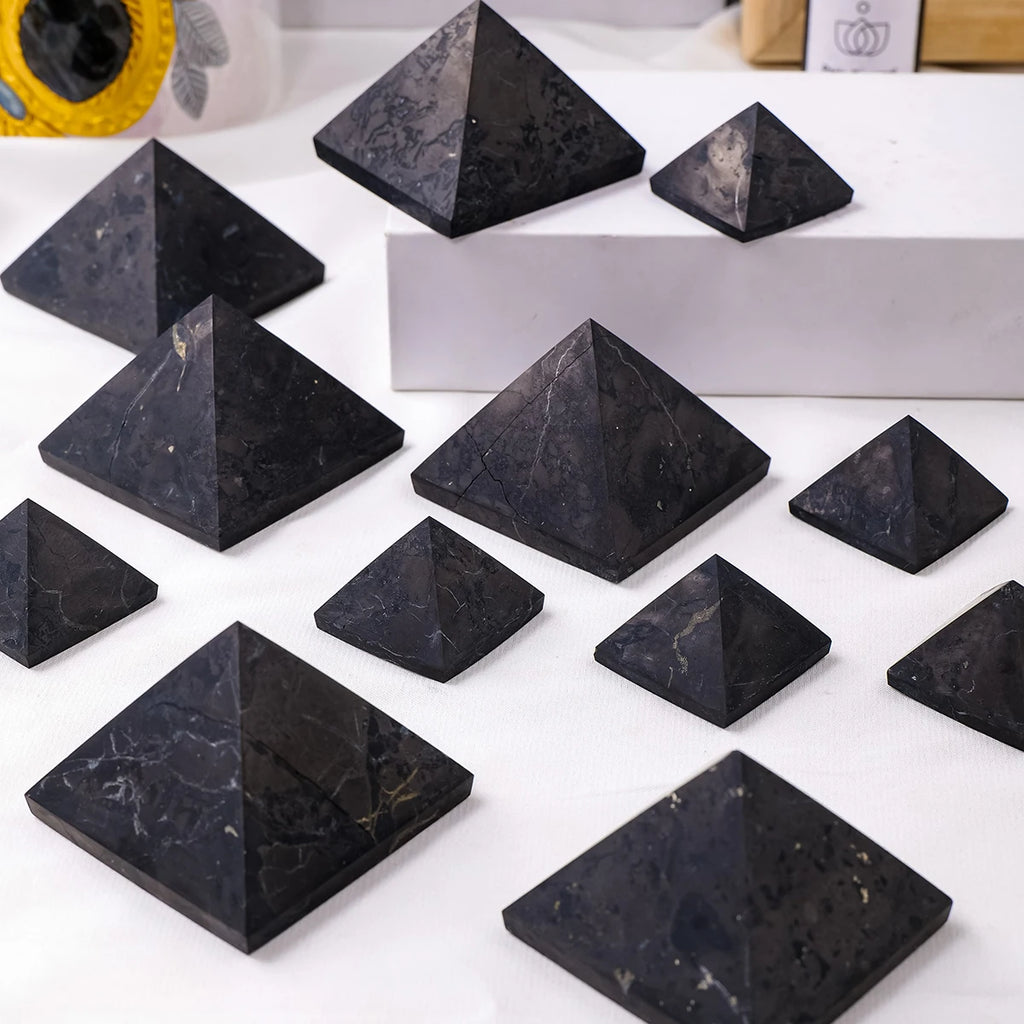 Natural Shungite Pyramid – Polished Raw Stone for Home Feng Shui Decor