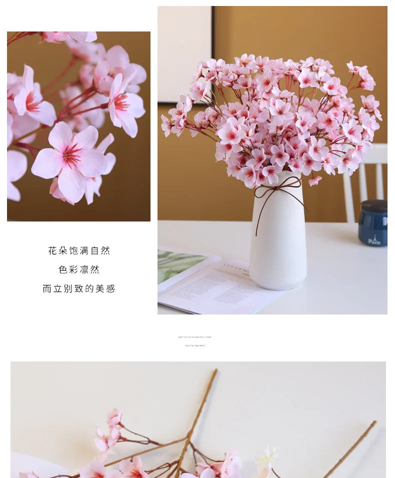 Artificial Silk Cherry Blossom Branch – 41cm Peach Floral for Wedding Decor