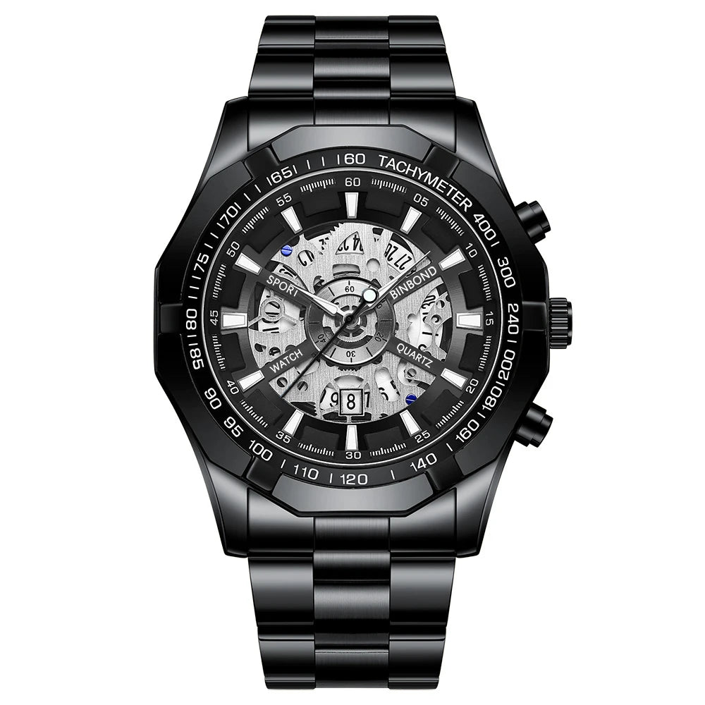 Stainless Steel Quartz Watch – Waterproof Luminous Calendar for Business Men