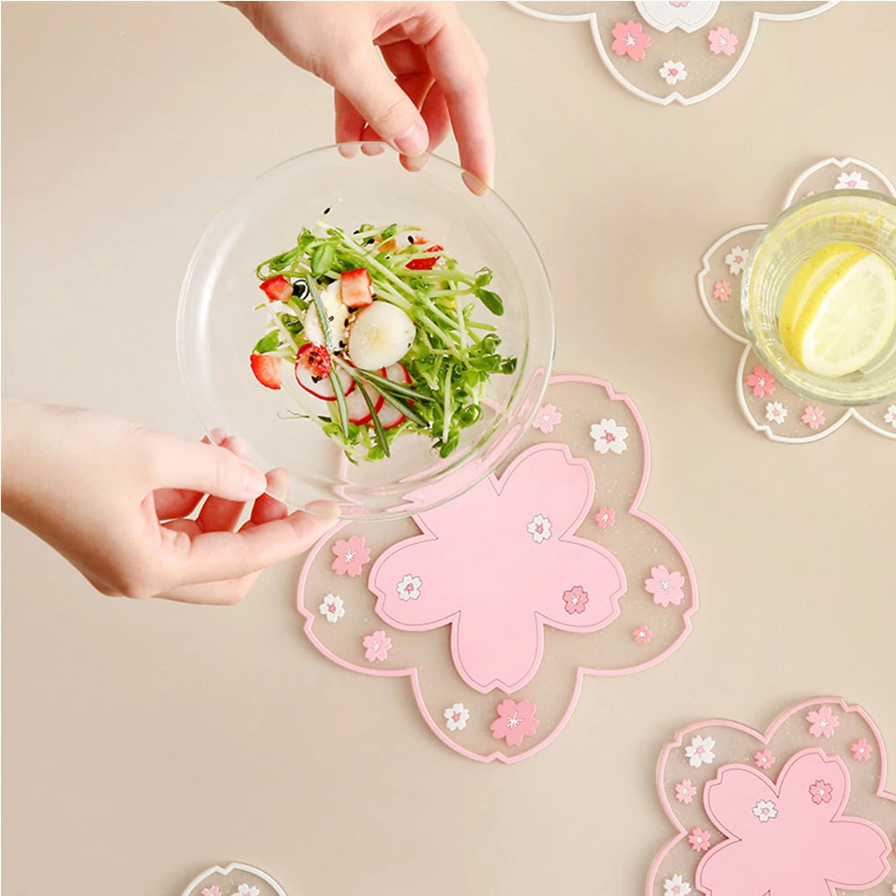 Sakura Cherry Blossom Coaster – Silicone Heat Insulation Mat for Tea Mugs