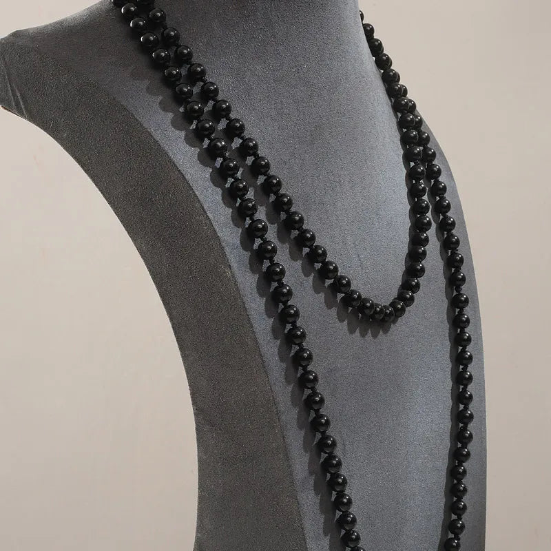 Long Simulated Pearl Necklace – Handmade Beaded Sweater Chain for Fashion