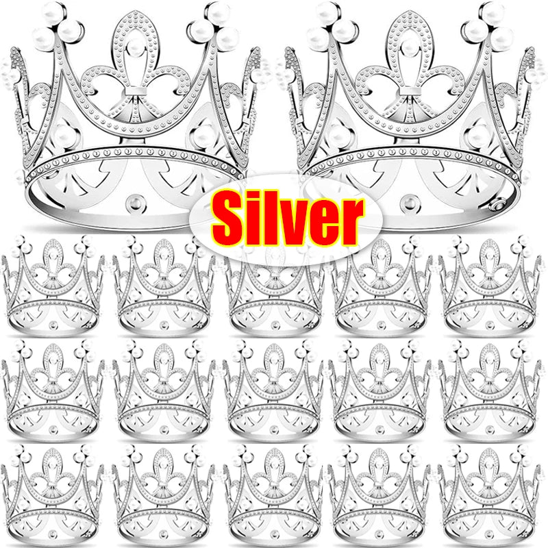 Mini Plastic Crown Topper – Pearl Tiara for Kids Cake and Hair Decoration