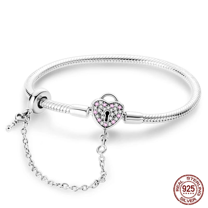 925 Sterling Silver Charm Bracelet – Adjustable Green Zircon for Birthday Gifts