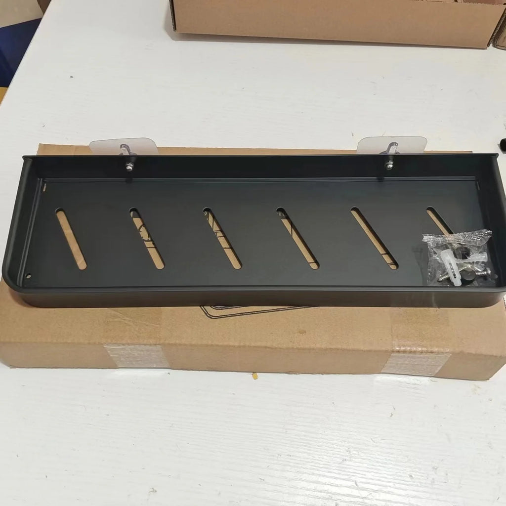 Bathroom Corner Shelf – Adhesive Black Shower Storage for Shampoo