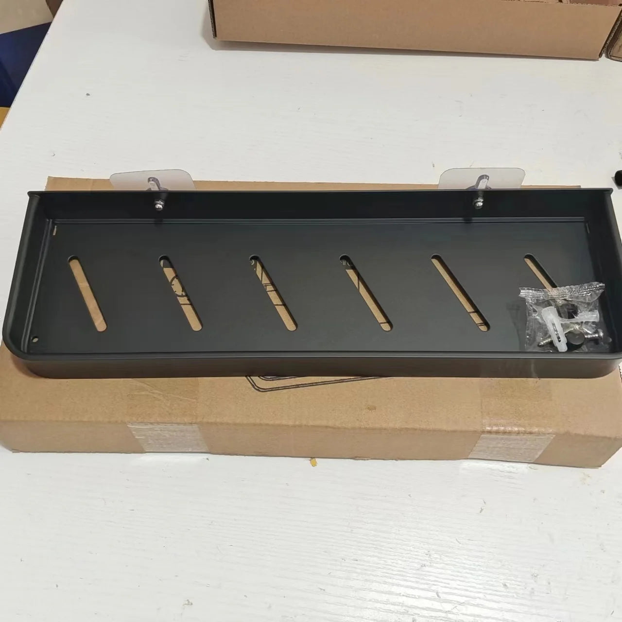 Bathroom Corner Shelf – Adhesive Black Shower Storage for Shampoo