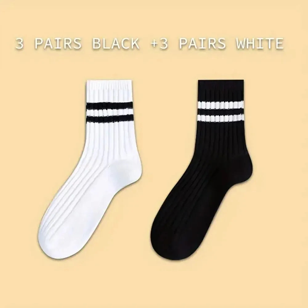 Striped Mid Tube Socks – Breathable Cotton Casual Footwear for Men