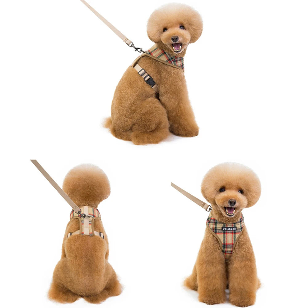 Plaid Pet Harness Leash Set – Adjustable Vest for Small Dogs and Cats