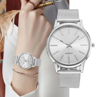 Minimalist Silver Quartz Watch – Elegant Leather Business Accessory for Women