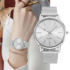 Minimalist Silver Quartz Watch – Elegant Leather Business Accessory for Women