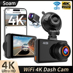 4K Dash Cam – Front and Rear WiFi Video Recorder for Vehicle Parking Safety