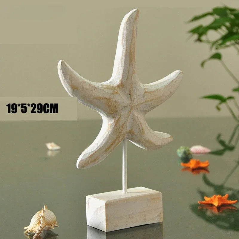 Wooden Marine Ornament Set – Nautical Starfish Decor for Coastal Home Living