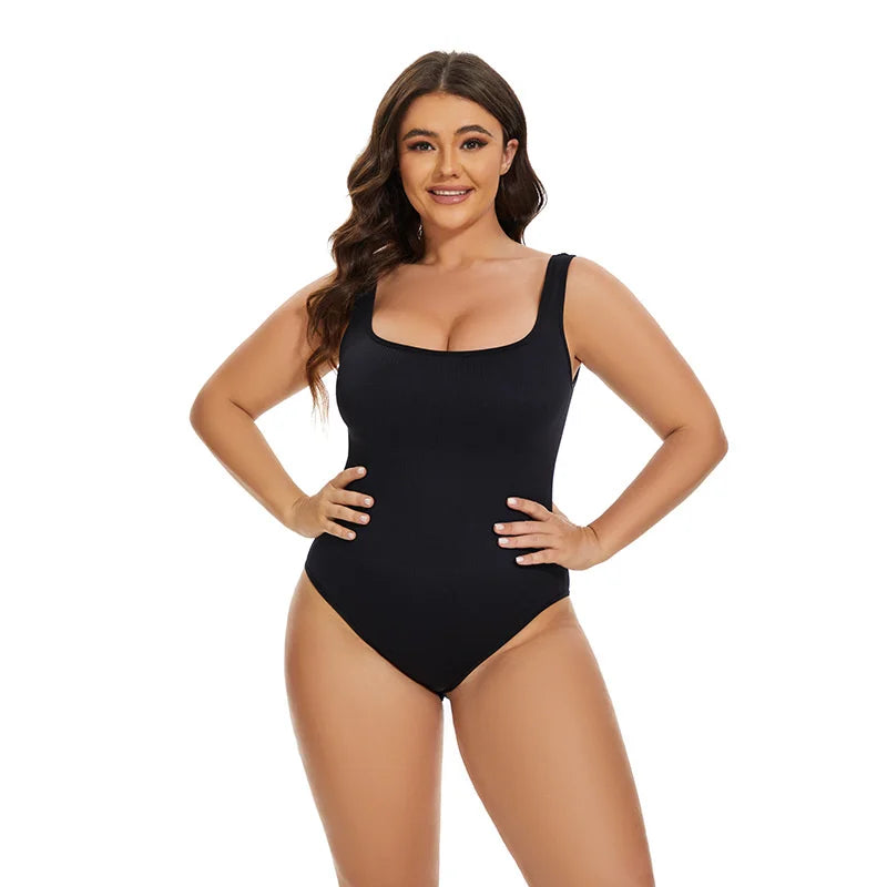 Ribbed Tummy Control Jumpsuit – Open Crotch Shapewear for Daily Compression