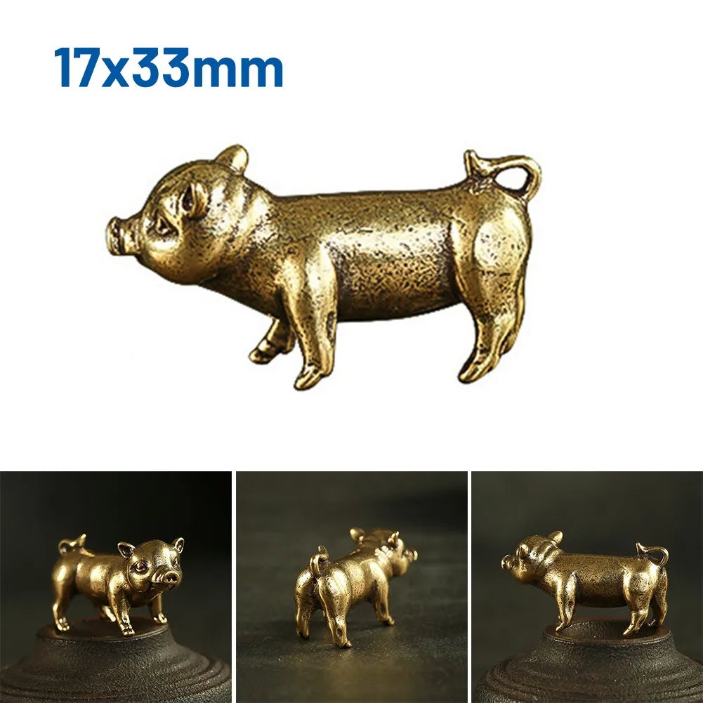 Pure Brass Pig Figurine – 3.3cm Chinese Zodiac Statue for Home Decor