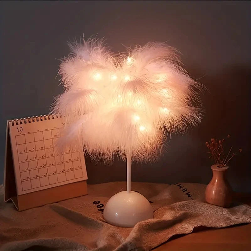 Feather LED Table Lamp – Battery-Powered Portable Night Light for Kids Bedroom
