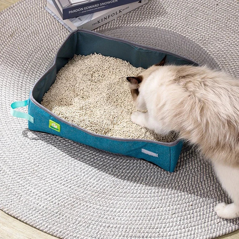 Foldable Cat Litter Box – Waterproof Oxford Cloth for Travel and Home