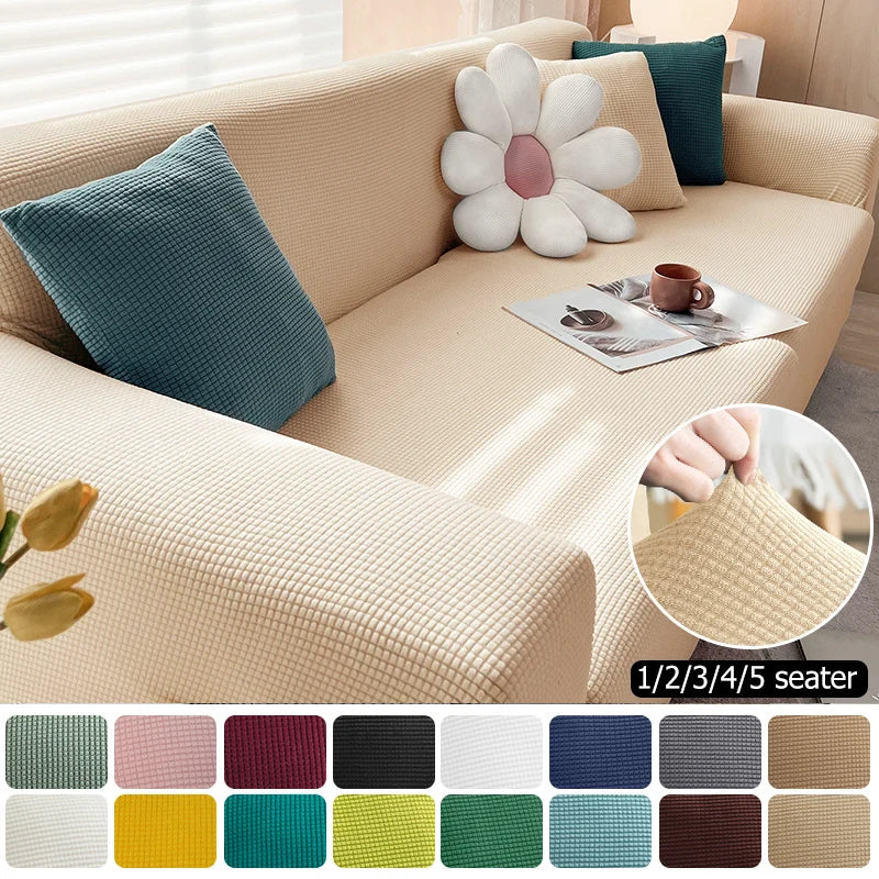 Jacquard Stretch Sofa Cover – Elastic Slipcover for L Shape and Standard Couches