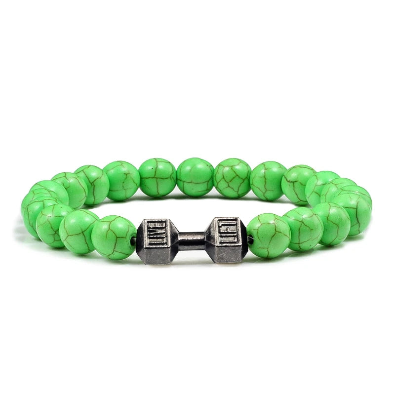 Volcanic Stone Dumbbell Bracelet – Matte Lava Bead Jewelry for Fitness Enthusiasts