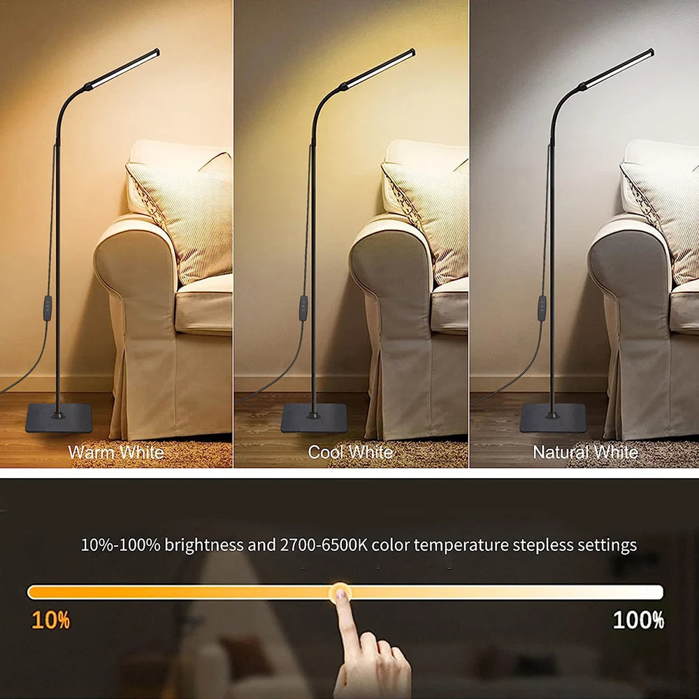Dimmable LED Floor Lamp – Adjustable Gooseneck Stand for Reading and Office